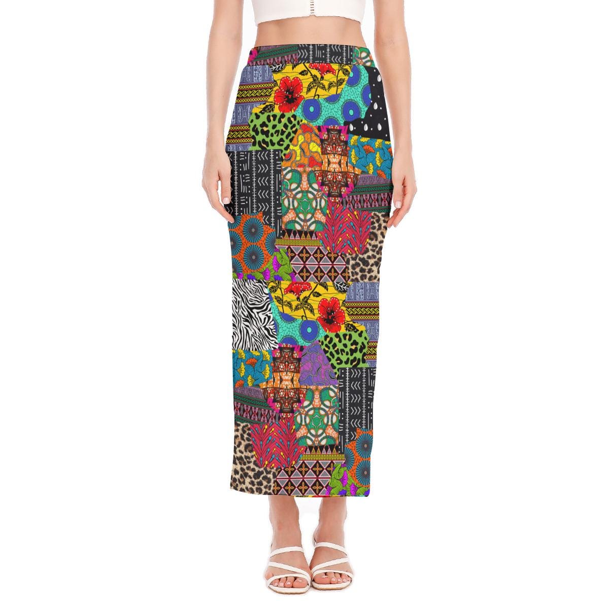 Ankara Maxi Skirt: Bold African Print, Long Side Slit, Stretchy Fabric, Ready to Ship