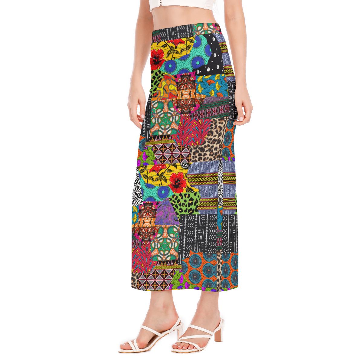 Ankara Maxi Skirt: Bold African Print, Long Side Slit, Stretchy Fabric, Ready to Ship