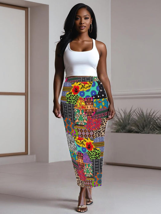 Ankara Maxi Skirt: Bold African Print, Long Side Slit, Stretchy Fabric, Ready to Ship