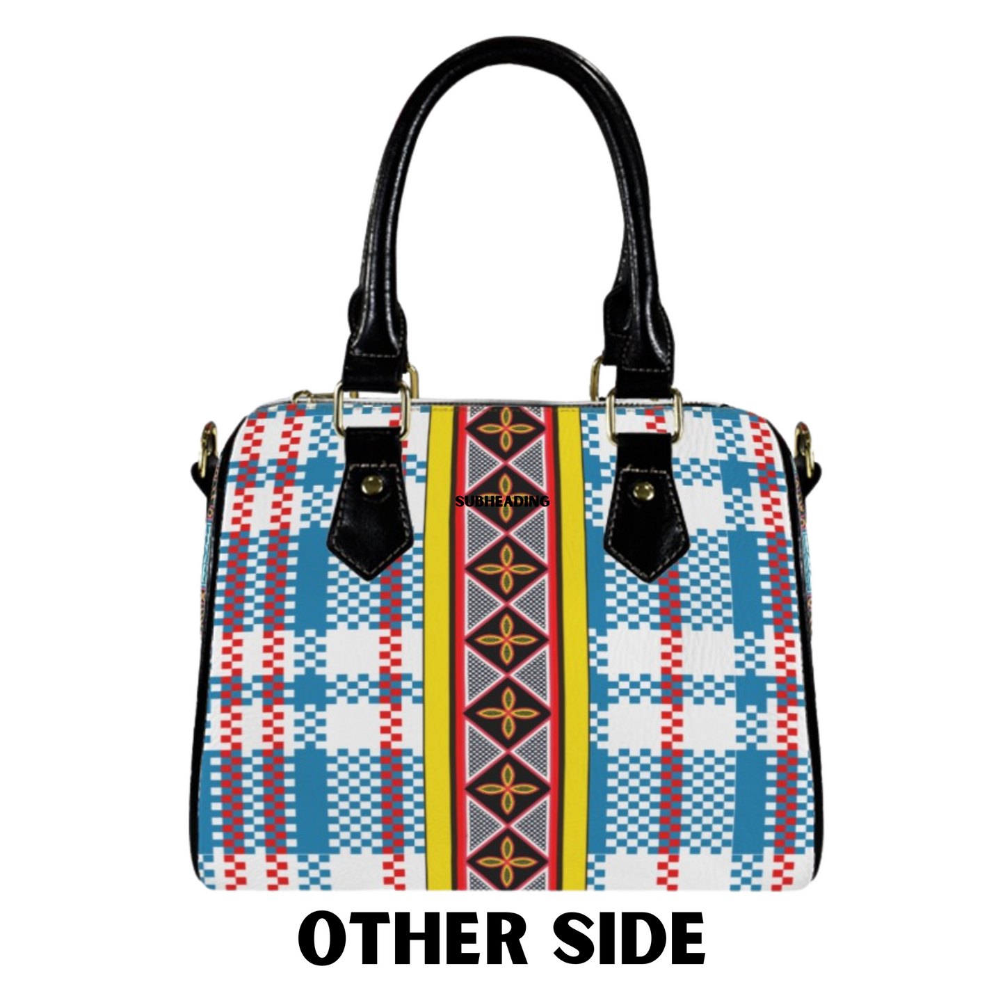 Camo & Plaid, Toghu Stripe Vegan Leather Boston Bag, Two-Sided Satchel Handbag