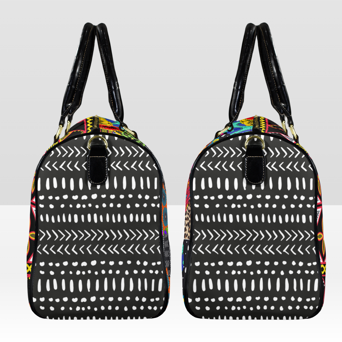 NEW Vegan Leather Ankara and Toghu Print Travel Bag, two-sided design