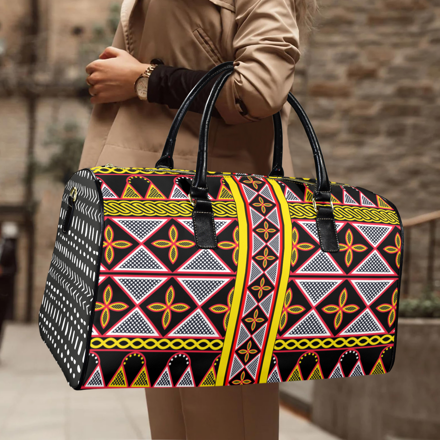 NEW Vegan Leather Ankara and Toghu Print Travel Bag, two-sided design