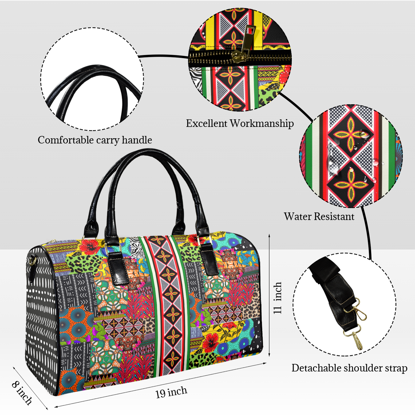 NEW Vegan Leather Ankara and Toghu Print Travel Bag, two-sided design