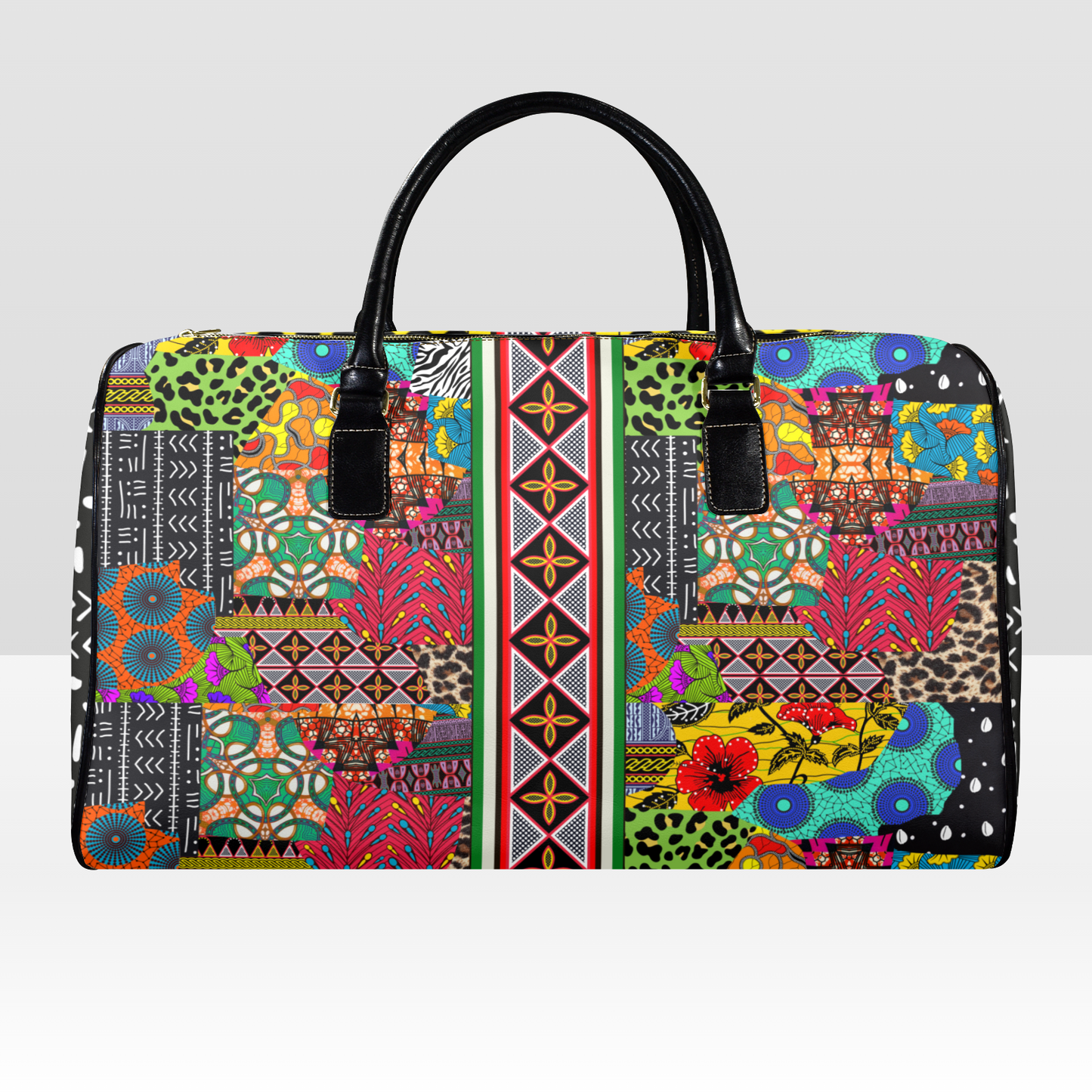 NEW Vegan Leather Ankara and Toghu Print Travel Bag, two-sided design