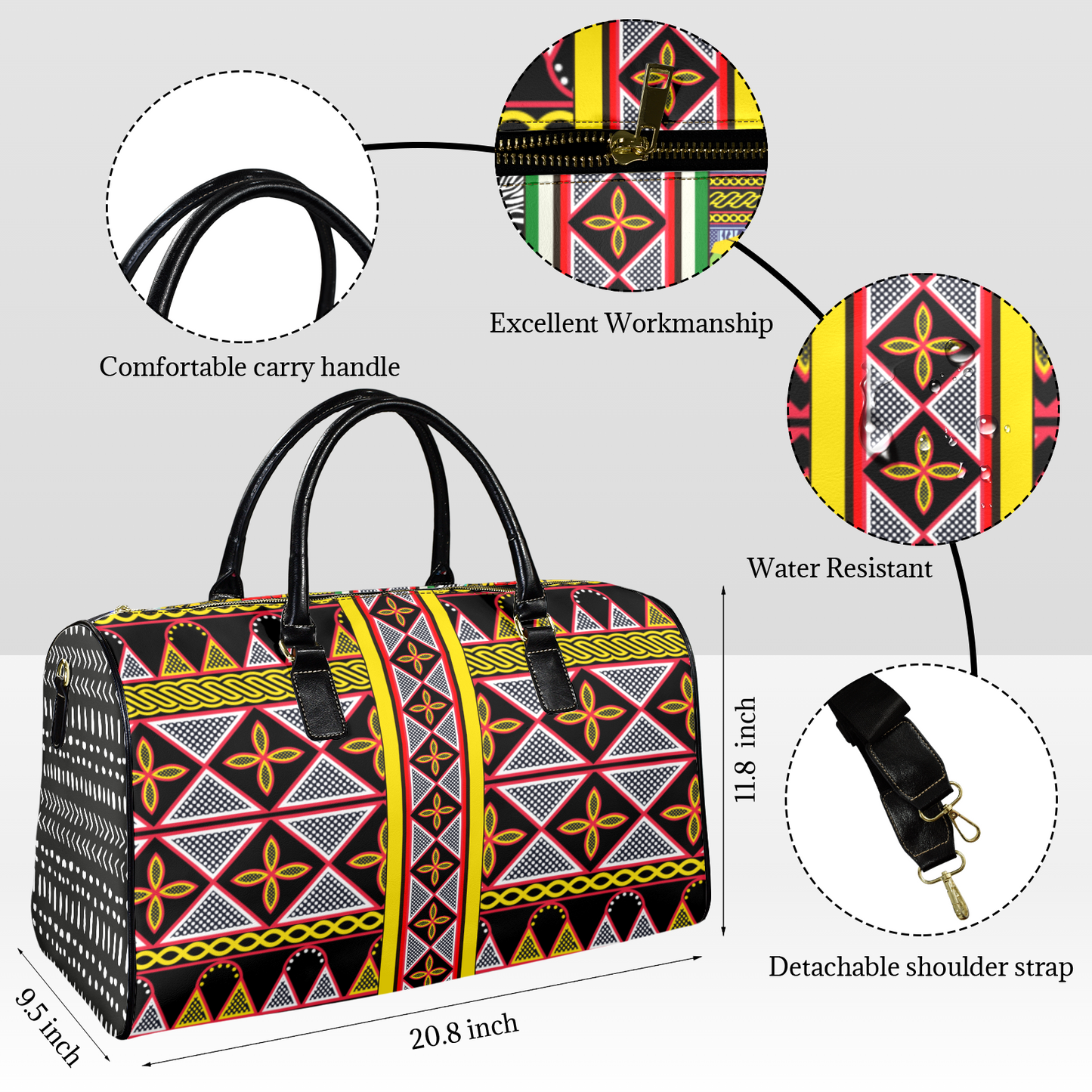 NEW Vegan Leather Ankara and Toghu Print Travel Bag, two-sided design