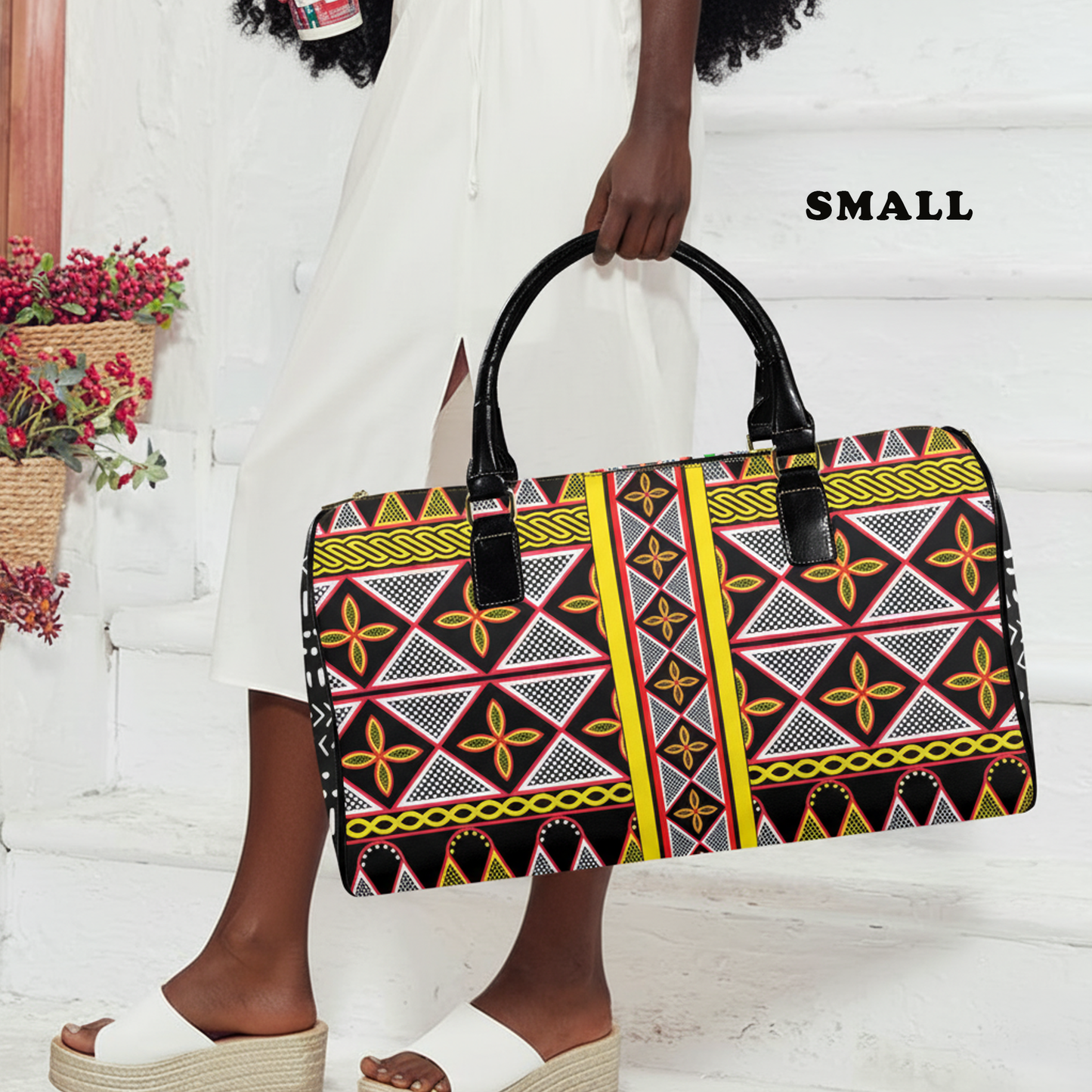 NEW Vegan Leather Ankara and Toghu Print Travel Bag, two-sided design