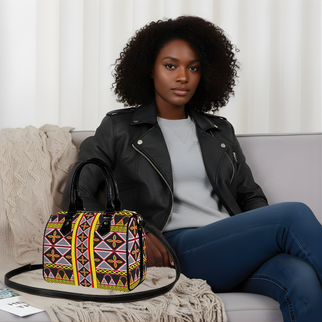 Toghu Print Boston Bag, Yellow African Design Satchel Handbag