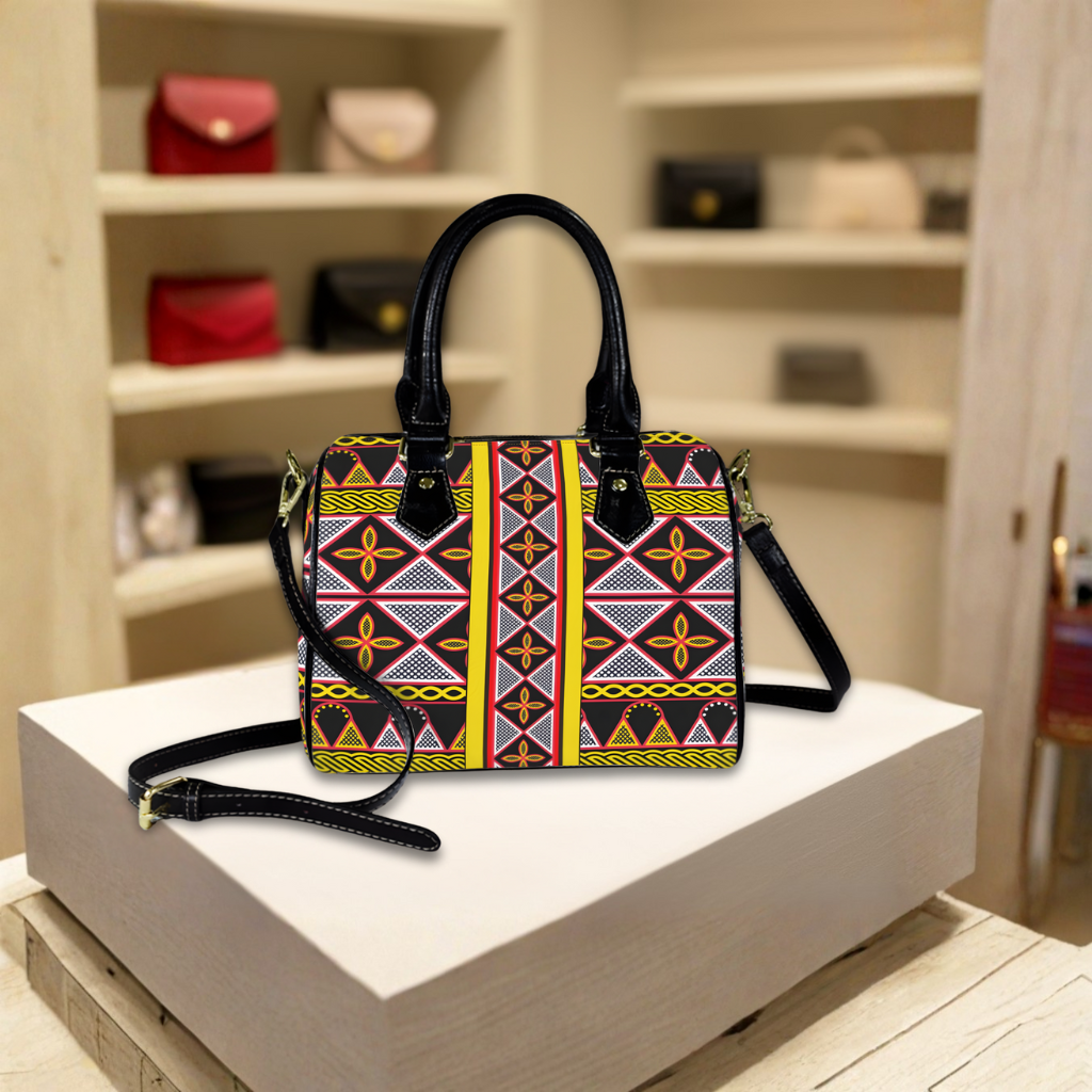Toghu Print Boston Bag, Yellow African Design Satchel Handbag