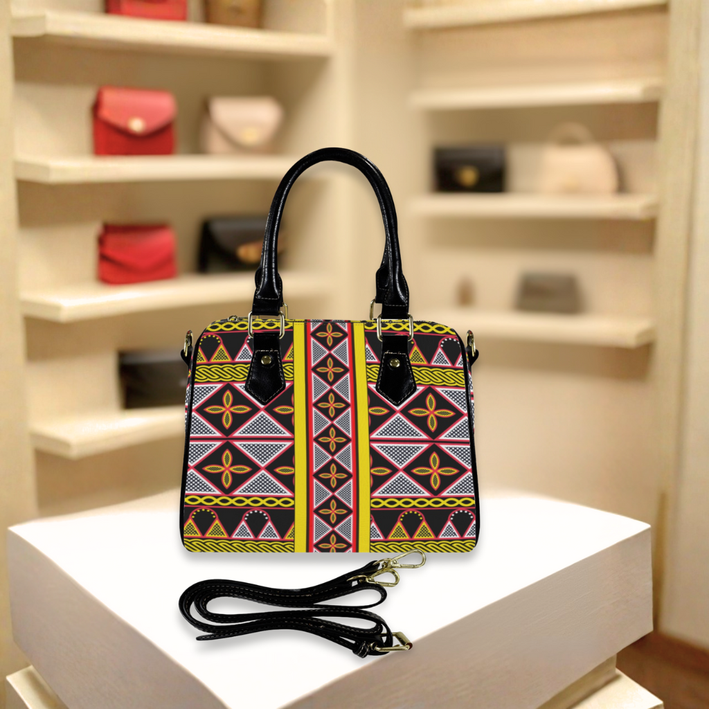 Toghu Print Boston Bag, Yellow African Design Satchel Handbag