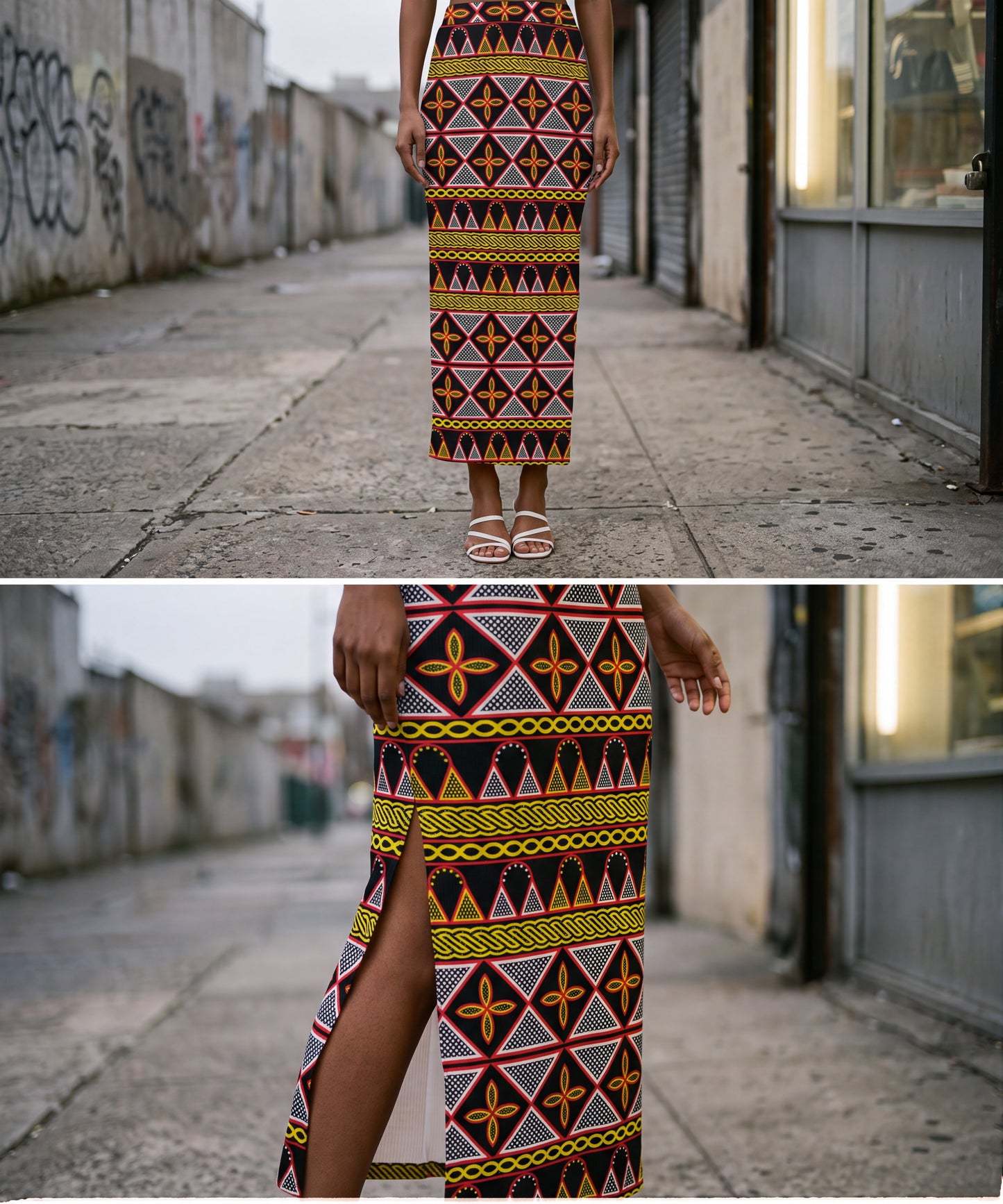 Toghu Print Maxi Skirt: Bold African Fabric, Side Slit Skirt, Ready to Ship