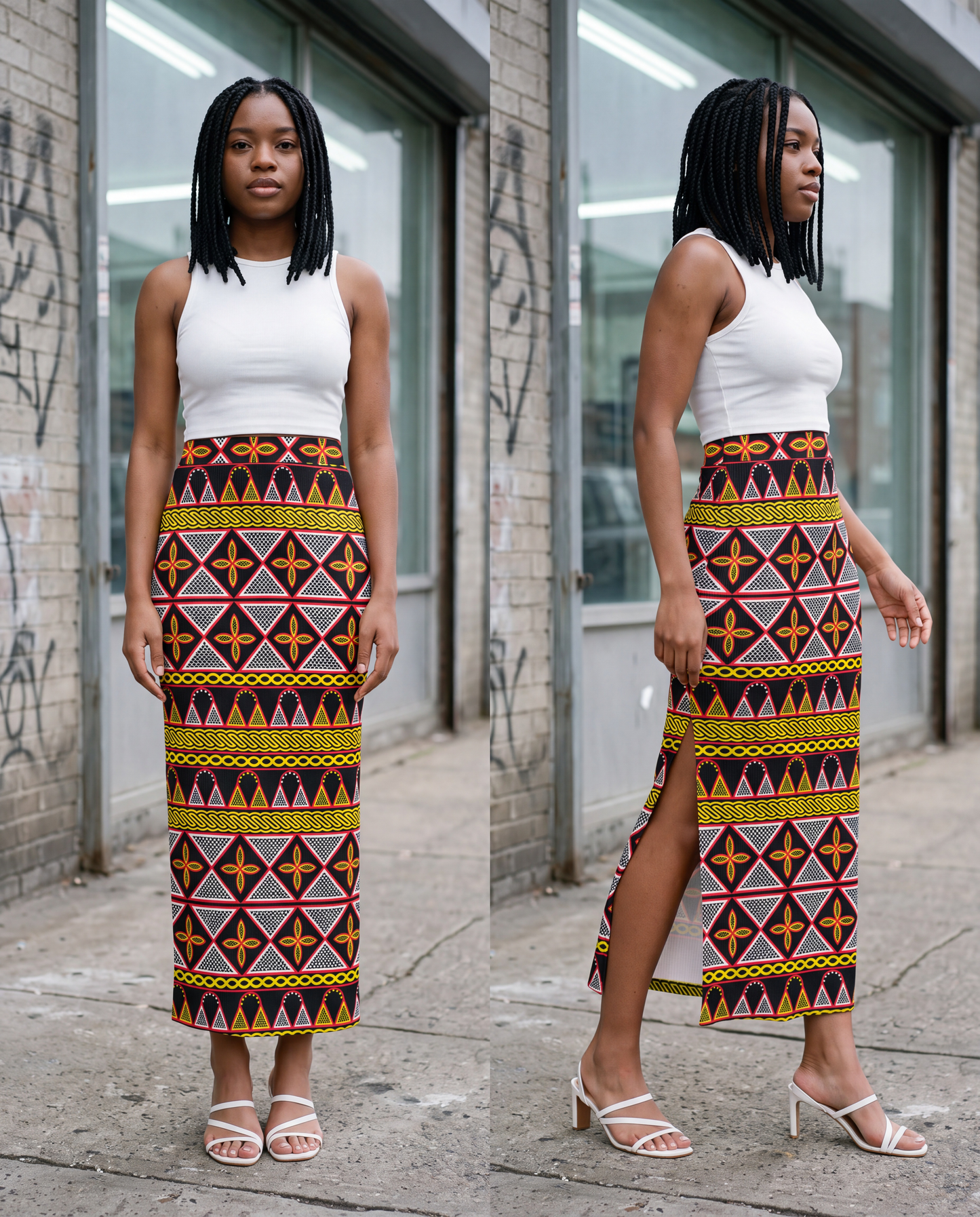 Toghu Print Maxi Skirt: Bold African Fabric, Side Slit Skirt, Ready to Ship