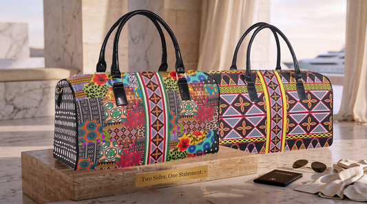 NEW Vegan Leather Ankara and Toghu Print Travel Bag, two-sided design